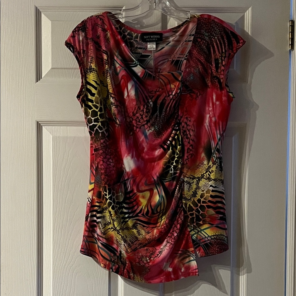 4/$20 Soft Works Women's Red and Yellow Patterned Blouse
